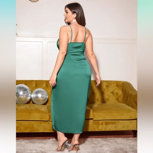 L’ VOW STUDIO Women's Satin Spaghetti Strap Cowl Neck Wrap Party Cami Dress - Picture 2 of 4